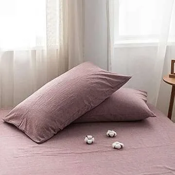 FACE TWO FACE Bedding Duvet Cover Set 3 Pieces 100% Washed Cotton Duvet Cover Linen Like Textured Breathable Durable Soft Comfy (Queen, Purple Bean Paste)
