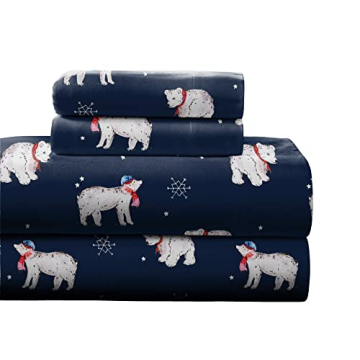 Pointehaven 180 GSM Cotton Flannel Sheet Set - Snow Bear - Warm & Cozy - Deep Pockets