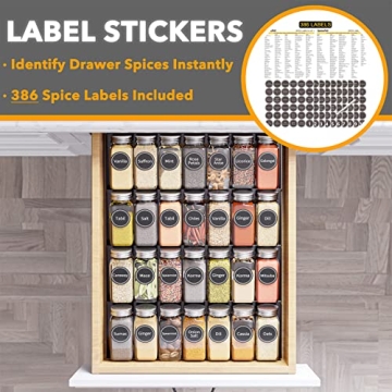 SpaceAid Spice Drawer Organizer with 28 Glass Jars and Labels