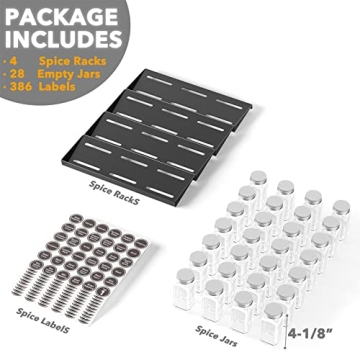 SpaceAid Spice Drawer Organizer with 28 Glass Jars and Labels
