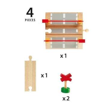 BRIO World 33388-4 Piece Railway Crossing Set | Fun and Interactive Wooden Train Accessory for Kids | Enhances Creativity and Motor Skills | FSC-Certified Eco-friendly Toy for Ages 3 and Up