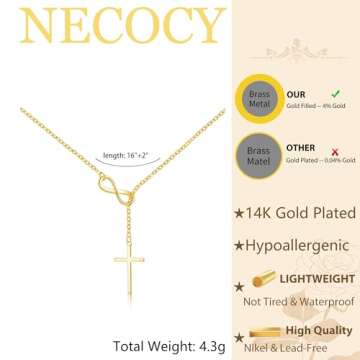 Trendy NECOCY Gold Cross Necklace for Women