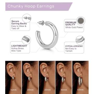 wowshow Chunky Silver Hoop Earrings for Women