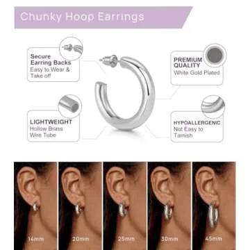 wowshow Chunky Silver Hoop Earrings for Women