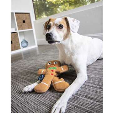 goDog Christmas Gingerbread Man Squeaky Plush Dog Toy, Chew Guard Technology - Brown, Large