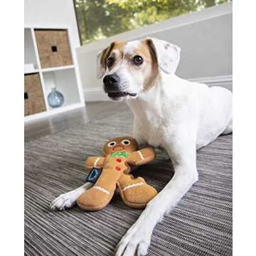 goDog Christmas Gingerbread Man Squeaky Plush Dog Toy, Chew Guard Technology - Brown, Large