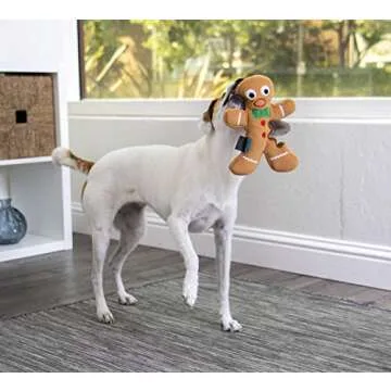 goDog Christmas Gingerbread Man Squeaky Plush Dog Toy, Chew Guard Technology - Brown, Large