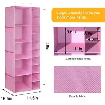Libeder Shoe Organizer for Closet, 15 Shelf Hanging Closet Storage Shelves - 10 Shoe Rack Organizer and 5 Compartment for Clothes with 6 Side Mesh Pockets for Scarves Socks,Gloves Pink