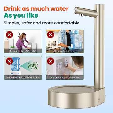 Water Dispenser - Desktop Water Dispenser for 5 Gallon Bottle, Smart Table Water Pump with 7 Level Quantitative Portable Detachable Type-C Charging, Application Home, Office, Camping, Travel (Gold)