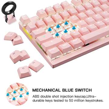 MOTOSPEED 2.4GHz Wireless/Wired Mechanical Gaming Keyboard White Backlit/Durable Battery,Type-C Gaming/Typist Keyboard for Mac/PC/Laptop(Pink, 87 Key Blue Switches)