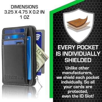 ID STRONGHOLD RFID Front Pocket Wallet Mini Minimalist Wallet Slim Wallet Genuine Leather with Zippe...