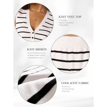 SuperPrity 2 Piece Sets for Women Summer Striped Lounge Sets Sleeveless Knit Matching Short Set Travel Beach Vacation Outfits