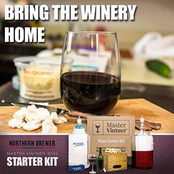 Master Vintner Wine Making Equipment Starter Kit with Plastic Big Mouth Bubbler and Glass Carboy