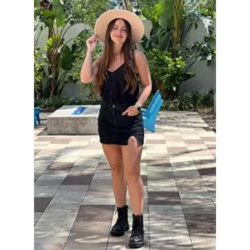 luvamia Skorts Skirts for Women Denim Mini Skirt Side Slit with High Waisted Jean Shorts Stretchy Black Jean Shorts for Women Cute Country Concert Outfits Women Skorts Skirt Soft Black Size XLarge