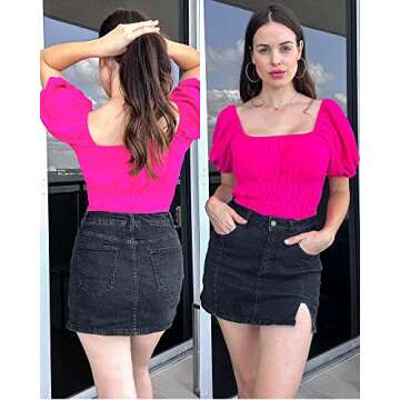 luvamia Skorts Skirts for Women Denim Mini Skirt Side Slit with High Waisted Jean Shorts Stretchy Black Jean Shorts for Women Cute Country Concert Outfits Women Skorts Skirt Soft Black Size XLarge