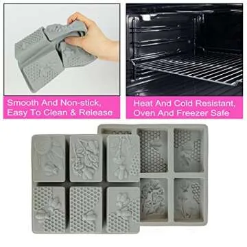 2PCS Bee Soap Silicone Fondant Molds - Honeycomb Cake Molds Beehive Ice Cube Tray Chocolate Mold Set for Cookies Mousse Pudding Candle Muffin Baking Tray Mold - Pink & Gray