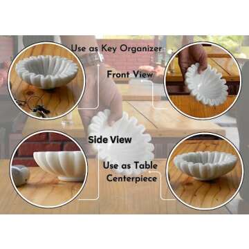 CRAFTFOBIA HandCrafted Marble Bowl/Antique Scallop Bowls/Fruit Bowl set/Vintage Ring Dish/Decorative Ruffle Flower catch all dish/HouseWarming Wedding Gift/Urli