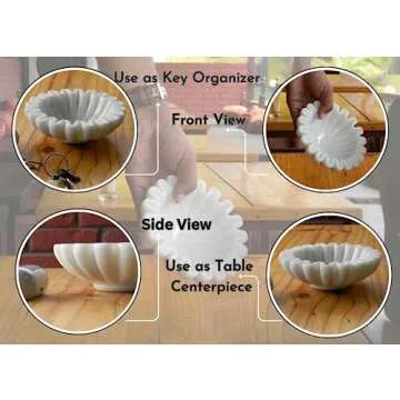 CRAFTFOBIA HandCrafted Marble Bowl/Antique Scallop Bowls/Fruit Bowl set/Vintage Ring Dish/Decorative Ruffle Flower catch all dish/HouseWarming Wedding Gift/Urli