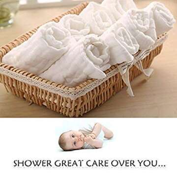 BELIZ - 100% Organic Cotton Muslin Baby Burp Cloths 10" to 20" Large 5 in a Pack 9 Layers Extra Absorbent and Soft Unisex Cloth Diapers Baby Washcloths (White)