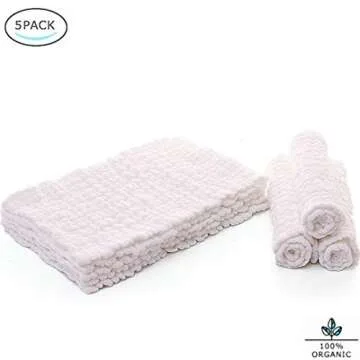 BELIZ - 100% Organic Cotton Muslin Baby Burp Cloths 10" to 20" Large 5 in a Pack 9 Layers Extra Absorbent and Soft Unisex Cloth Diapers Baby Washcloths (White)