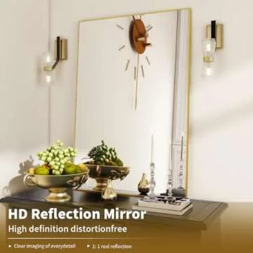 BEAUTYPEAK 24" x 36" Rectangular Bathroom Mirror with Metal Frame, Elegant Design for Home & Office.