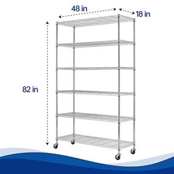 48 Lx18 Wx72 H Wire Shelving Unit Heavy Duty Height Adjustable NSF Certification Utility Rolling Steel Commercial Grade with Wheels for Kitchen Bathroom Office