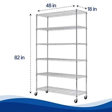 48 Lx18 Wx72 H Wire Shelving Unit Heavy Duty Height Adjustable NSF Certification Utility Rolling Steel Commercial Grade with Wheels for Kitchen Bathroom Office