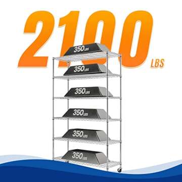 48 Lx18 Wx72 H Wire Shelving Unit Heavy Duty Height Adjustable NSF Certification Utility Rolling Steel Commercial Grade with Wheels for Kitchen Bathroom Office