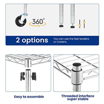 48 Lx18 Wx72 H Wire Shelving Unit Heavy Duty Height Adjustable NSF Certification Utility Rolling Steel Commercial Grade with Wheels for Kitchen Bathroom Office