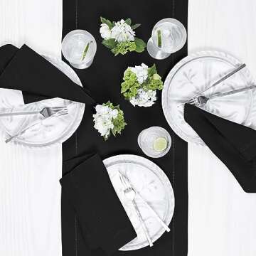 Solino Home Black Linen Table Runner 36 Inch – 100% Pure Linen Classic Hemstitch Table Runner 14 x...