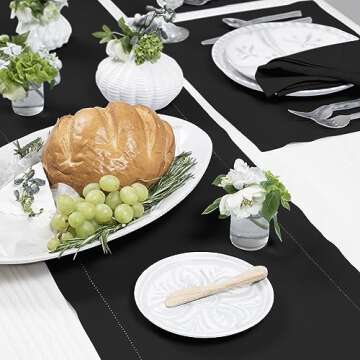 Solino Home Black Linen Table Runner 36 Inch – 100% Pure Linen Classic Hemstitch Table Runner 14 x 36 Inch – Machine Washable Dining Table Runner for Spring, Winter, Holiday Decor