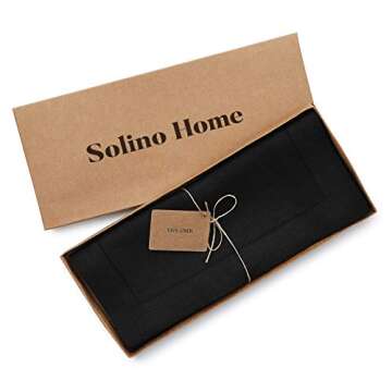 Solino Home Black Linen Table Runner 36 Inch – 100% Pure Linen Classic Hemstitch Table Runner 14 x 36 Inch – Machine Washable Dining Table Runner for Spring, Winter, Holiday Decor