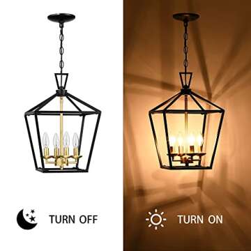 Untrammelife 4-Light Lantern Pendant Light Black and Gold Brushed Brass Kitchen Pendant Light Modern Geometric Chandelier Adjustable Chain Cage Hanging Pendant Light Fixture for Foyer Dining Room