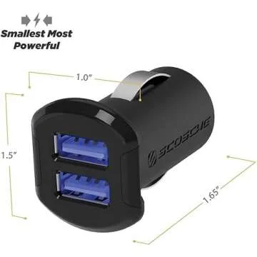 Scosche USBC242M ReVolt Universal Cigarette Lighter Multi Device Compact Dual Port USB Car Charger, Fast Charge Two Devices Simultaneously, Black