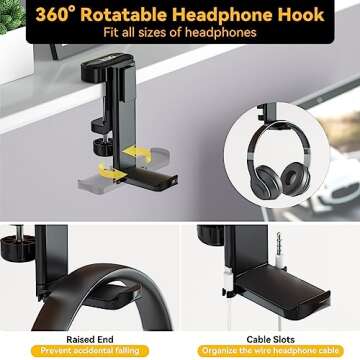 KDD 4 in 1 Desk Cup Holder with Rotating Headphone Hanger