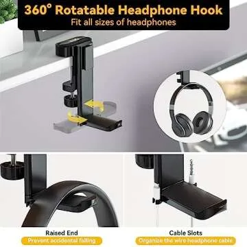 KDD 4 in 1 Desk Cup Holder with Rotating Headphone Hanger