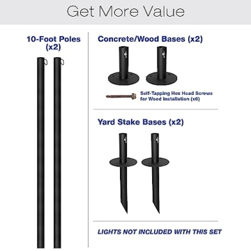 Sturdy Bistro String Light Poles by Excello - 10 Feet High