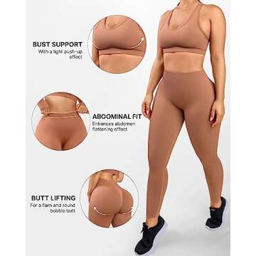 Cosmolle Women 2 Pieces Workout Sets High Waisted Yoga Leggings with Stretch Seamless Sports Bra Gym Tracksuits Active Set