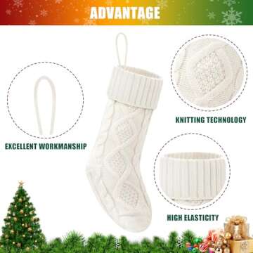 VIBILIA Christmas Stockings 4 Pack, 18 Inches Large Size Knitted Xmas Stocking for Fireplace, Holiday Party Decorations (White)