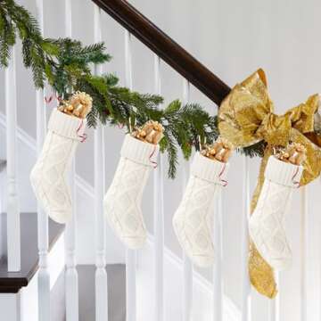 VIBILIA Christmas Stockings 4 Pack, 18 Inches Large Size Knitted Xmas Stocking for Fireplace, Holiday Party Decorations (White)