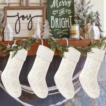 VIBILIA Christmas Stockings 4 Pack, 18 Inches Large Size Knitted Xmas Stocking for Fireplace, Holiday Party Decorations (White)