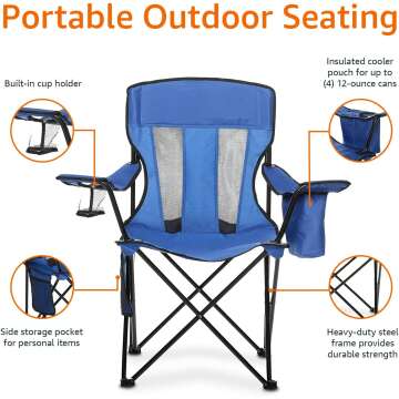 Comfortable Folding Mesh-Back Camping Chair - Amazon Basics