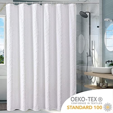 OWENIE Luxurious White Shower Curtain - 3D Embossed Design