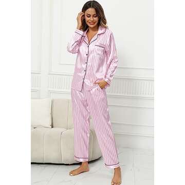 Anjue Women's Silk Satin Pajama Set with Pockets