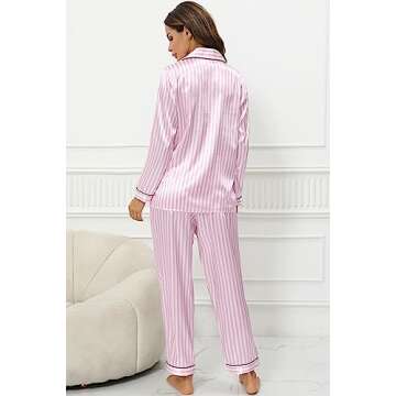Anjue Women's Silk Satin Pajama Set with Pockets