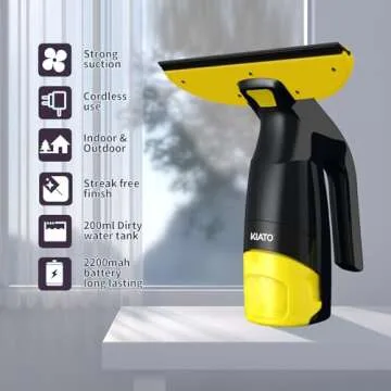 Window Vacuum, Window Vacuum Squeegee, Cordless Window Vacuum Cleaner, Rechargeable Window Vac with Spray/Squeegee/Vacuum, Electric Squeegee for Windows, Tiles, Mirrors, 200ml Water Tank