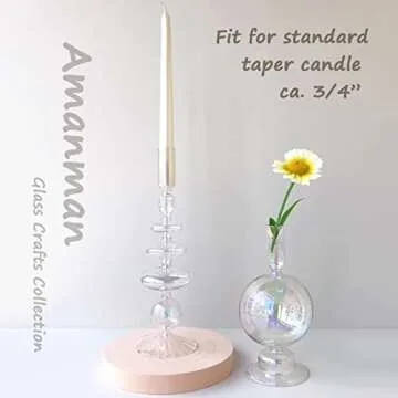 Amanman Candle Stick Candle Holder, Glass Candle Holders for Table Centerpiece, Modern Style Iridescent Candle Holder Mixed 4pcs