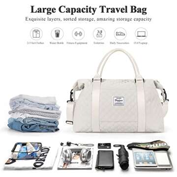 Travel Duffel Bag,Shoulder Weekender Overnight Bag for Women,Personal Item Carry On Bag,Beige