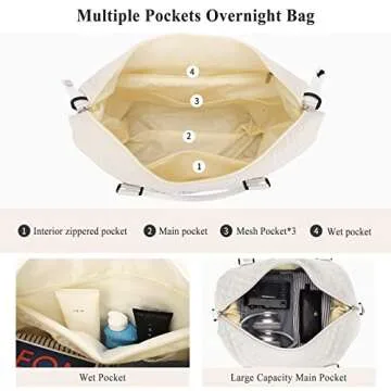 Travel Duffel Bag,Shoulder Weekender Overnight Bag for Women,Personal Item Carry On Bag,Beige