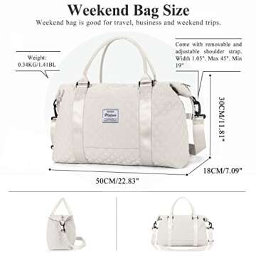 Travel Duffel Bag,Shoulder Weekender Overnight Bag for Women,Personal Item Carry On Bag,Beige